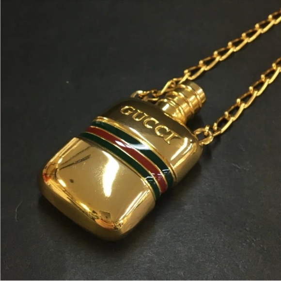 GUCCI Sherry Line Perfume Bottle Gold Tone Pendant Necklace, Authentic - Picture 2 of 7